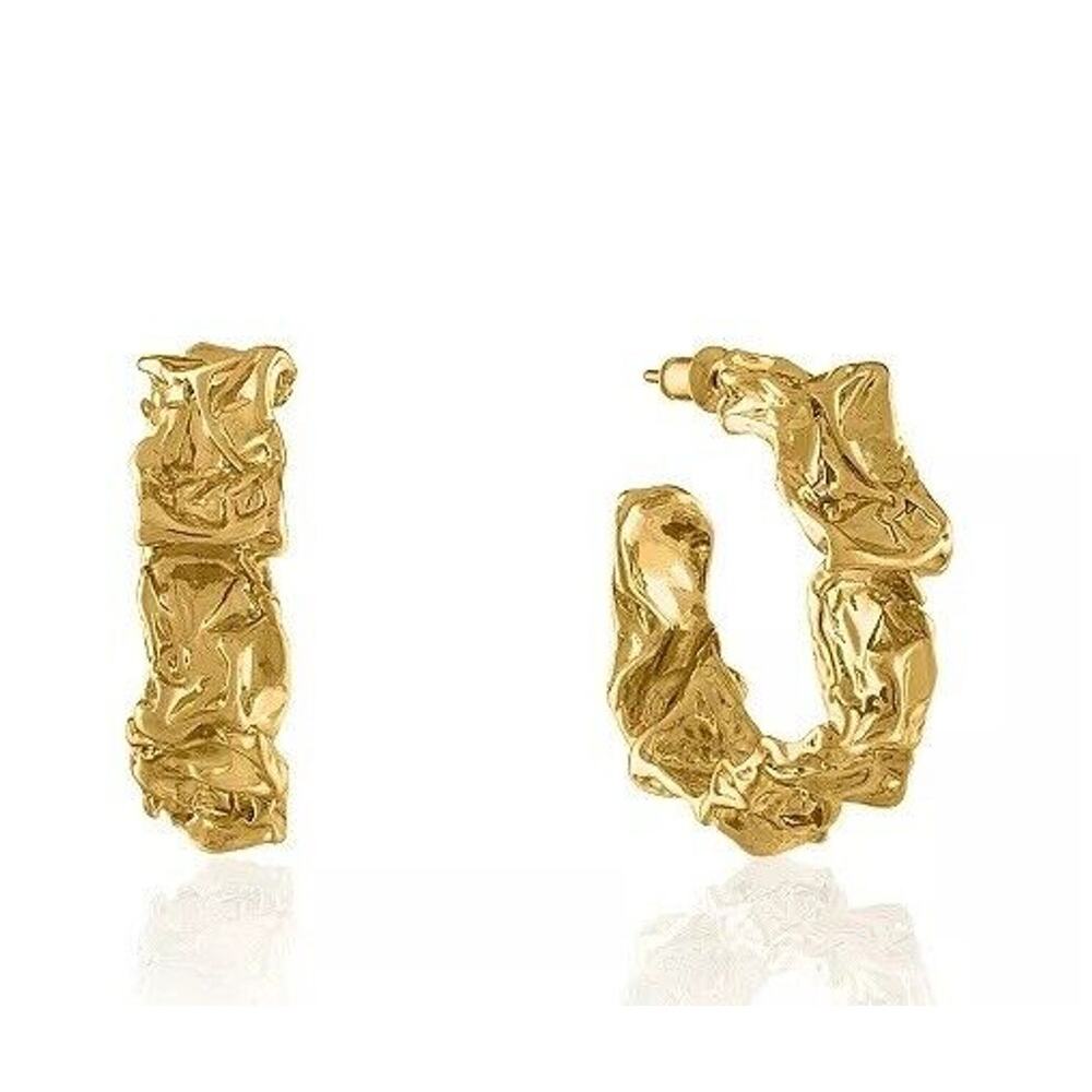 Oma The Label Oslo Hammered Hoop Earrings 18K Gold Plated Handmade Boho Textured